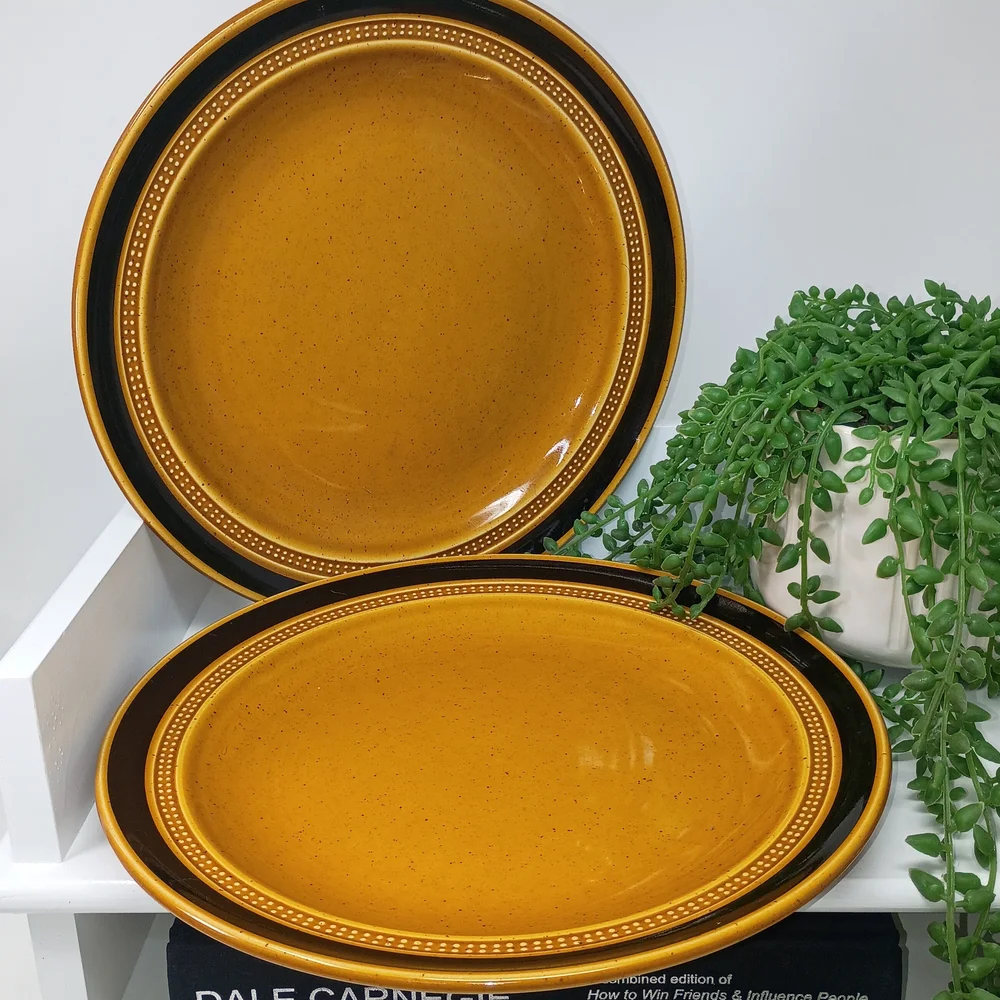 Rustic Stoneware Dinnerware Set - Gold and Black